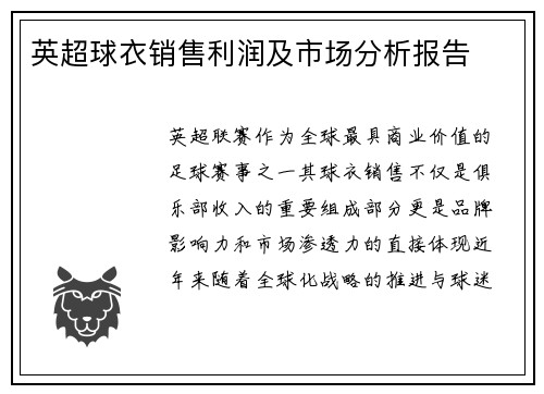 英超球衣销售利润及市场分析报告