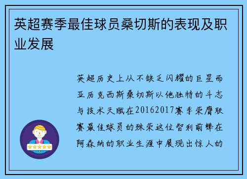 英超赛季最佳球员桑切斯的表现及职业发展