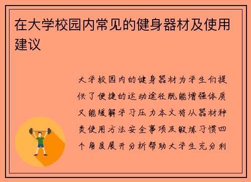 在大学校园内常见的健身器材及使用建议